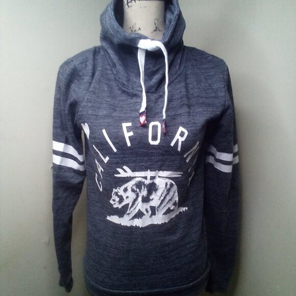 On Fire Tops - On Fire Shirt M Women Cowl Neck Long Sleeve California Bear Gray White